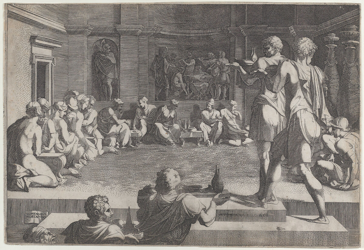 Banquet of Alexander, Domenico del Barbiere (Italian, Florence (?) 1506–1565 Paris), Engraving
