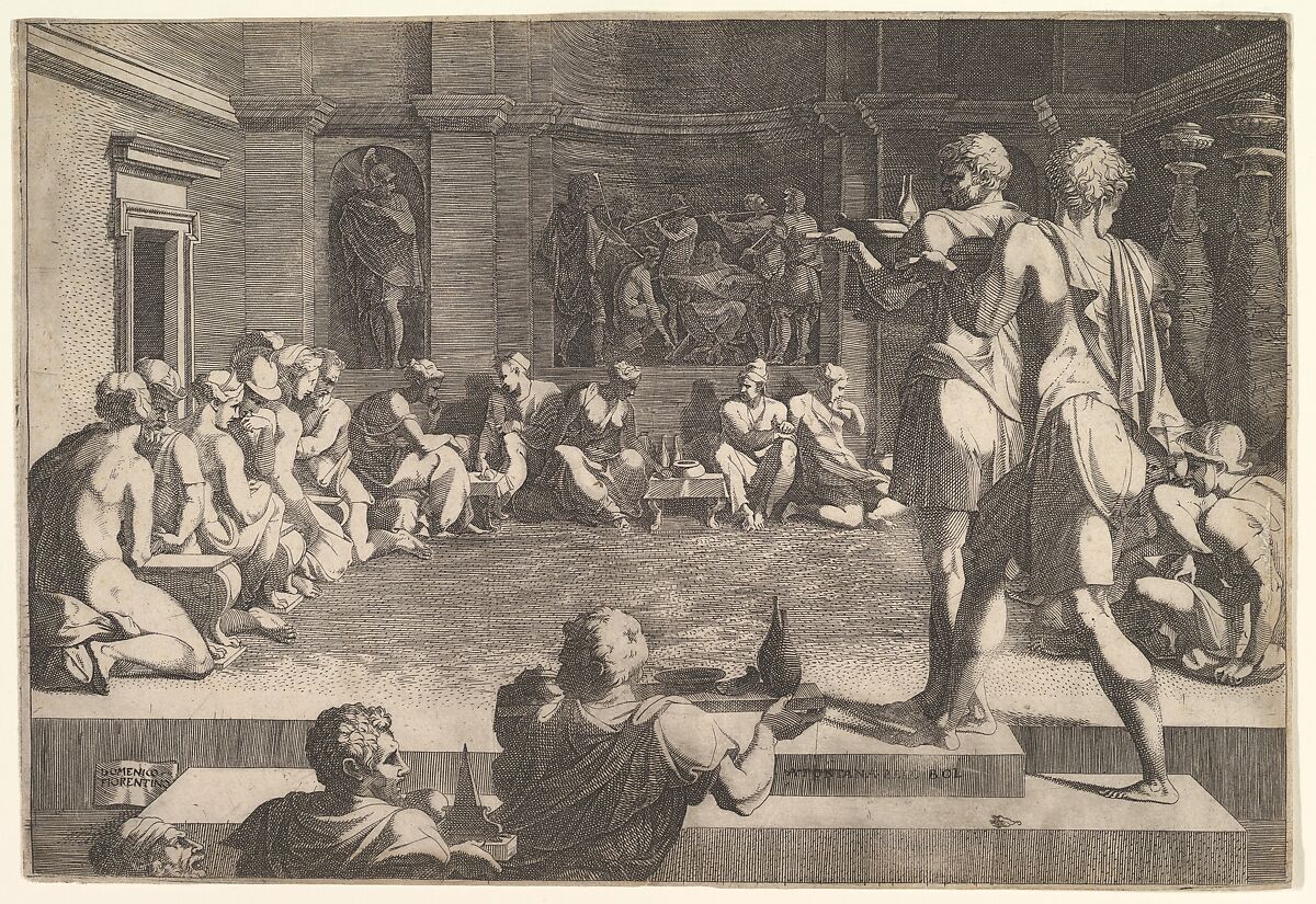 Banquet of Alexander, Domenico del Barbiere (Italian, Florence (?) 1506–1565 Paris), Engraving 