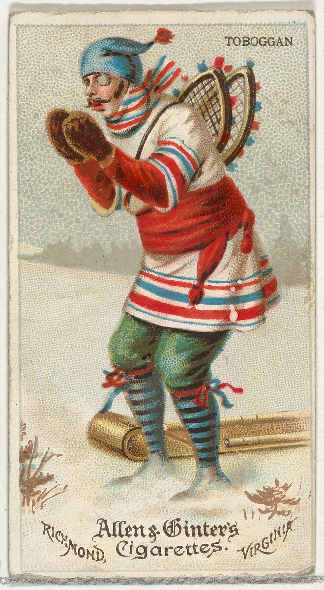 Toboggan, from World's Dudes series (N31) for Allen & Ginter Cigarettes, Allen &amp; Ginter (American, Richmond, Virginia), Commercial color lithograph 