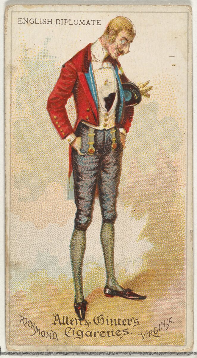 English Diplomat, from World's Dudes series (N31) for Allen & Ginter Cigarettes, Allen &amp; Ginter (American, Richmond, Virginia), Commercial color lithograph 