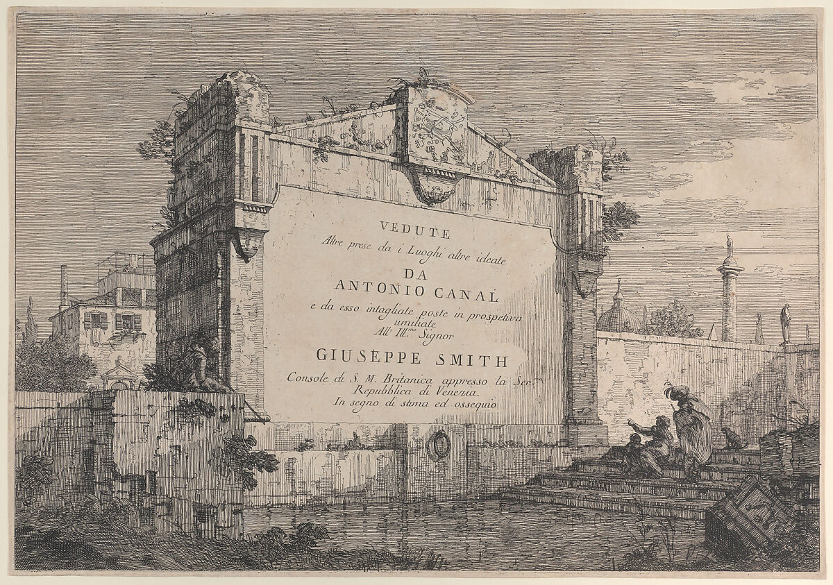 Title plate of "Vedute altre prese da i luoghi altre ideate", Canaletto (Giovanni Antonio Canal) (Italian, Venice 1697–1768 Venice), Etching; second state of two