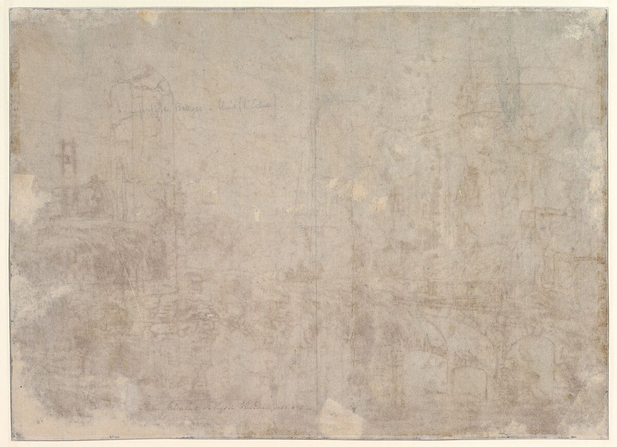 The Gate of Bruges at Sluis, Hendrick van Minderhout (Dutch, Rotterdam 1630/32–1696 Antwerp), Pen and brown ink, gray wash, white gouache; framing line in pen and black ink