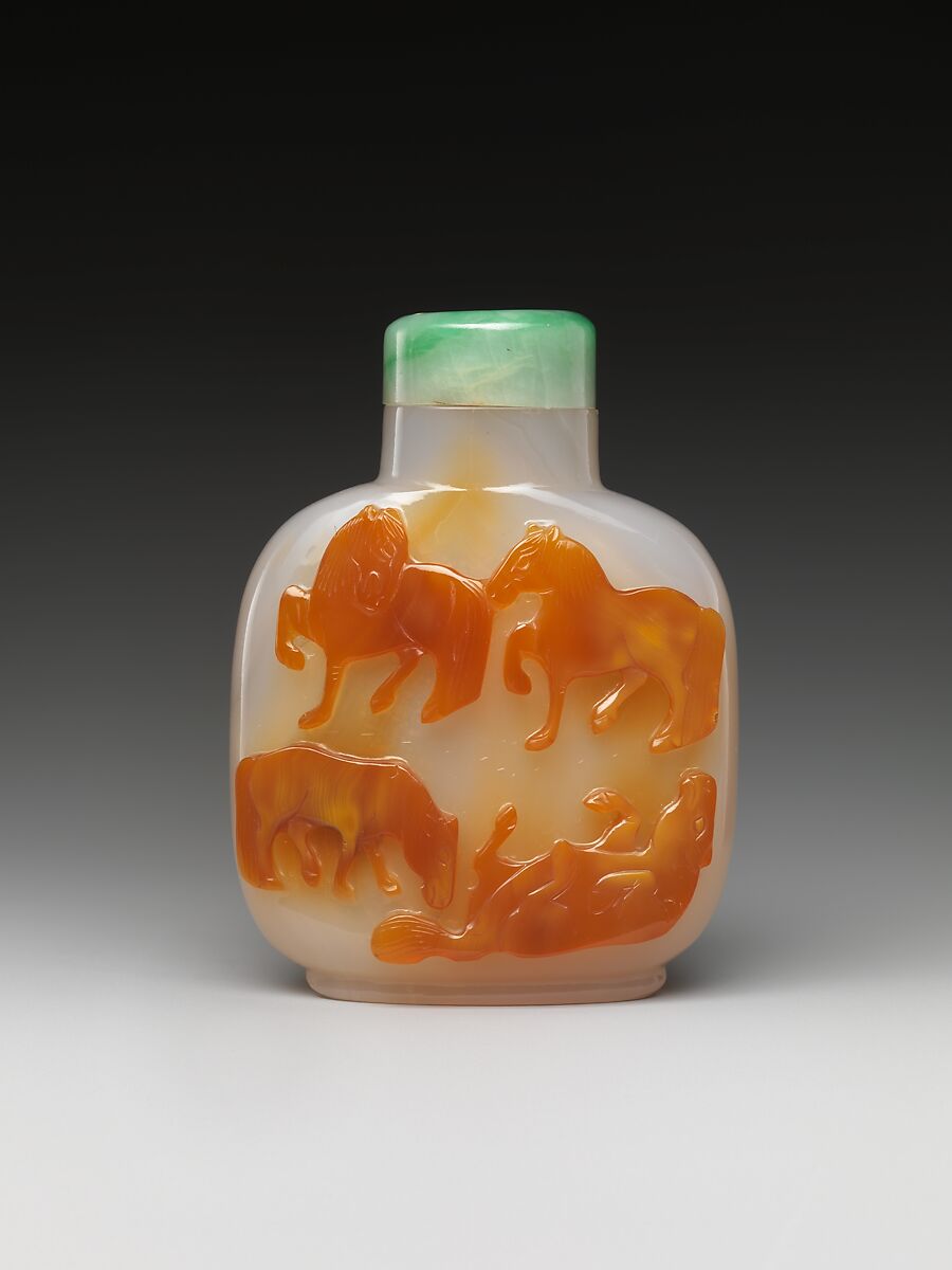 Snuff Bottle with Eight Horses, Chalcedony, China 