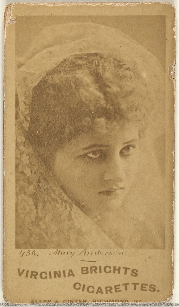 Card 436, Mary Anderson, from the Actors and Actresses series (N45, Type 1) for Virginia Brights Cigarettes, Issued by Allen &amp; Ginter (American, Richmond, Virginia), Albumen photograph 
