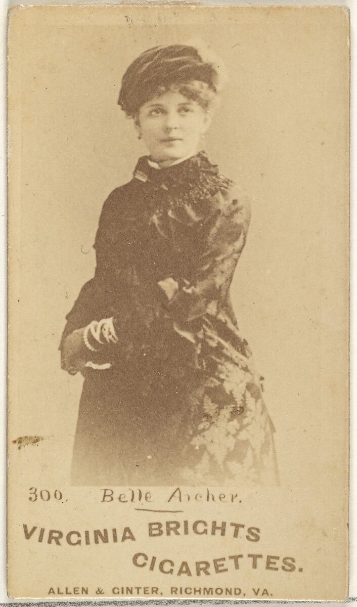 Card 300, Belle Archer, from the Actors and Actresses series (N45, Type 1) for Virginia Brights Cigarettes, Issued by Allen &amp; Ginter (American, Richmond, Virginia), Albumen photograph 