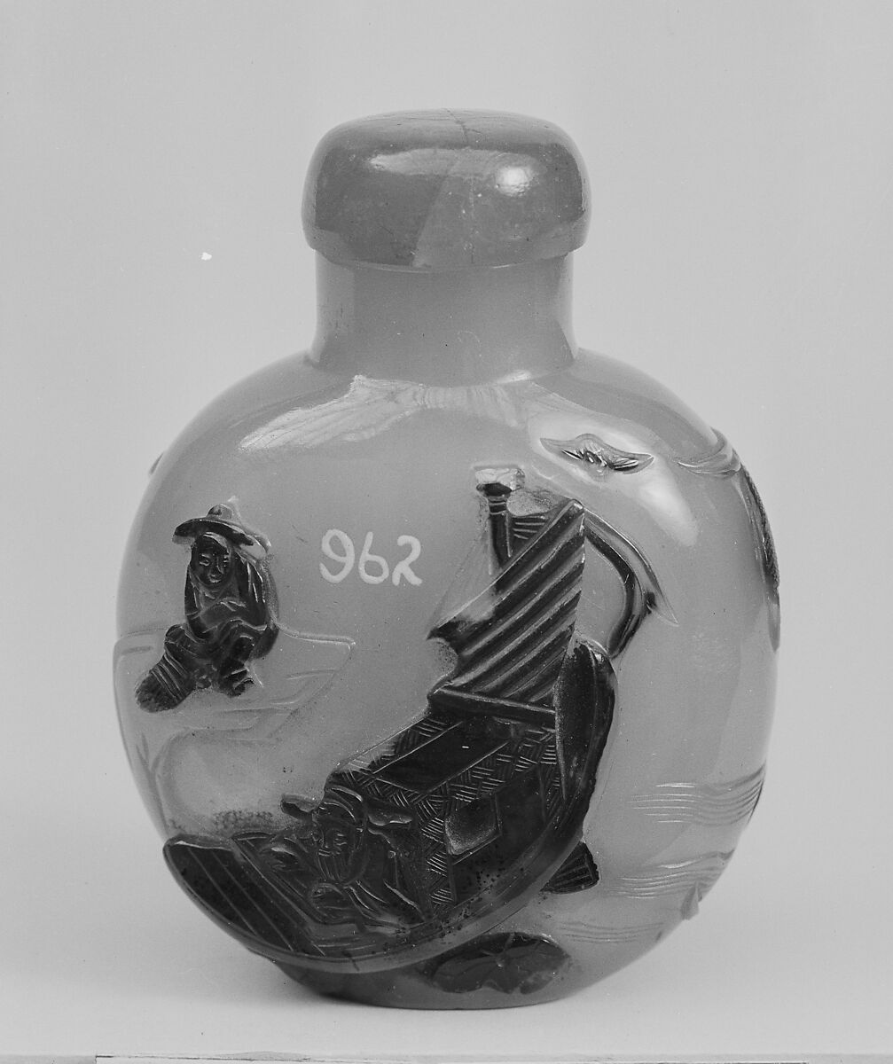 Snuff bottle with stopper, Agate, quartz, China 