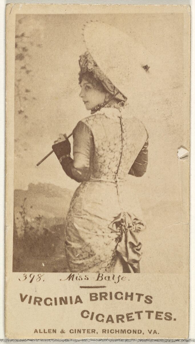 Card 398, Miss Balse, from the Actors and Actresses series (N45, Type 1) for Virginia Brights Cigarettes, Issued by Allen &amp; Ginter (American, Richmond, Virginia), Albumen photograph 