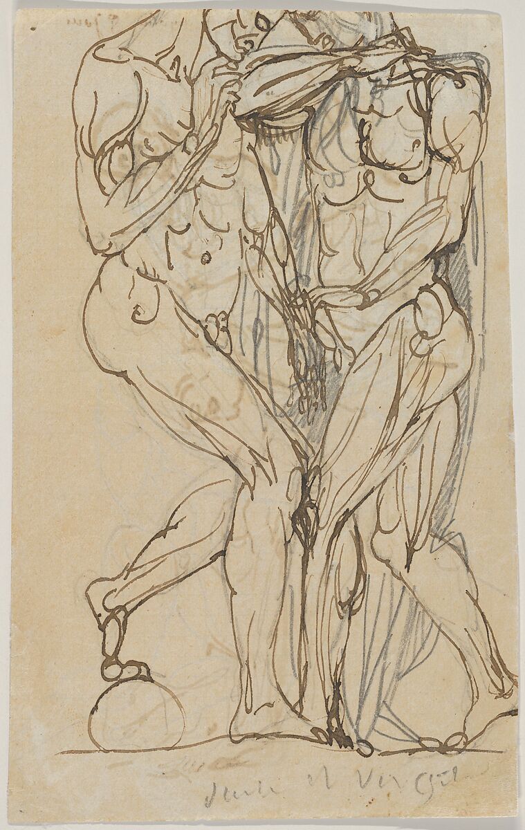 Ugolino and his Sons: Fifth Day (recto); Dante and Virgil: Anatomical Studies (verso), Auguste Rodin (French, Paris 1840–1917 Meudon), Pen and brown ink, graphite, and traces of brown ink wash on graph paper