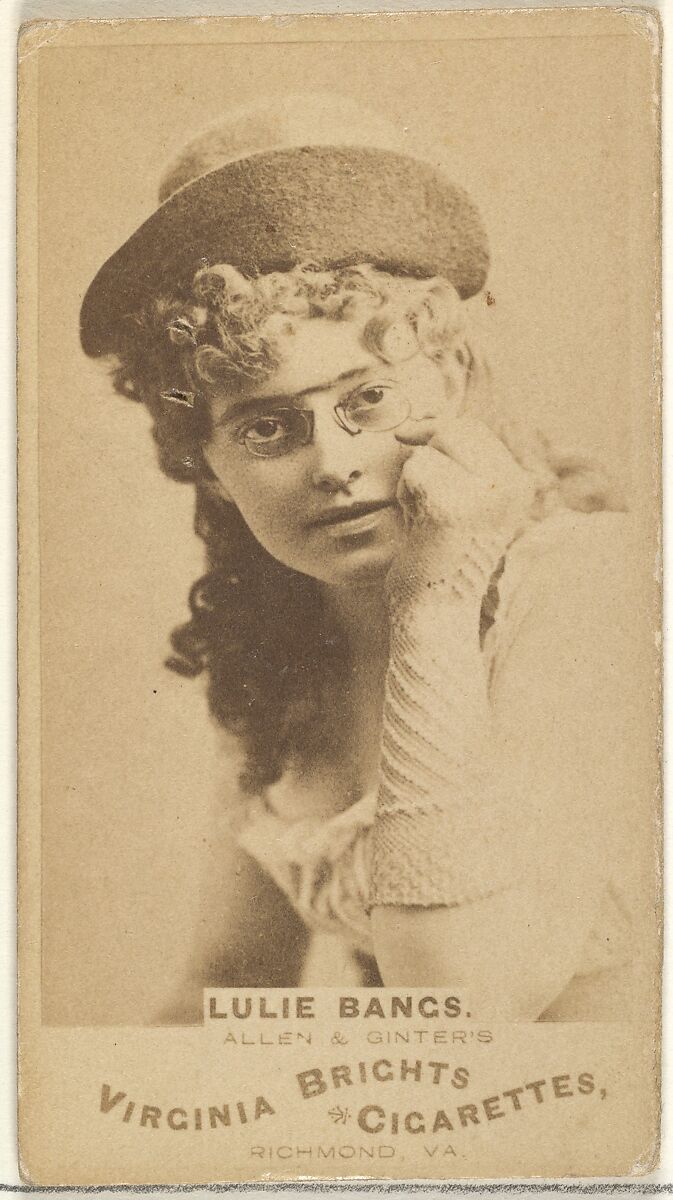 Lulie Bangs, from the Actors and Actresses series (N45, Type 1) for Virginia Brights Cigarettes, Issued by Allen &amp; Ginter (American, Richmond, Virginia), Albumen photograph 