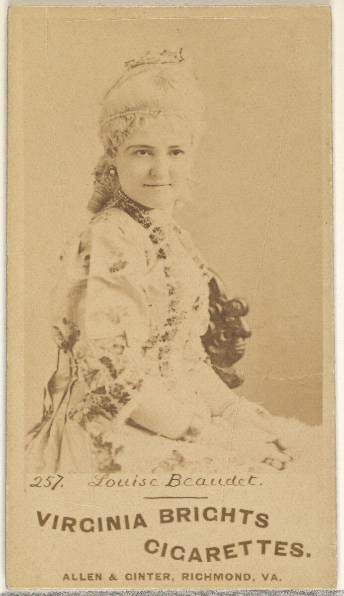 Card 257, Louise Beaudet, from the Actors and Actresses series (N45, Type 1) for Virginia Brights Cigarettes, Issued by Allen &amp; Ginter (American, Richmond, Virginia), Albumen photograph 