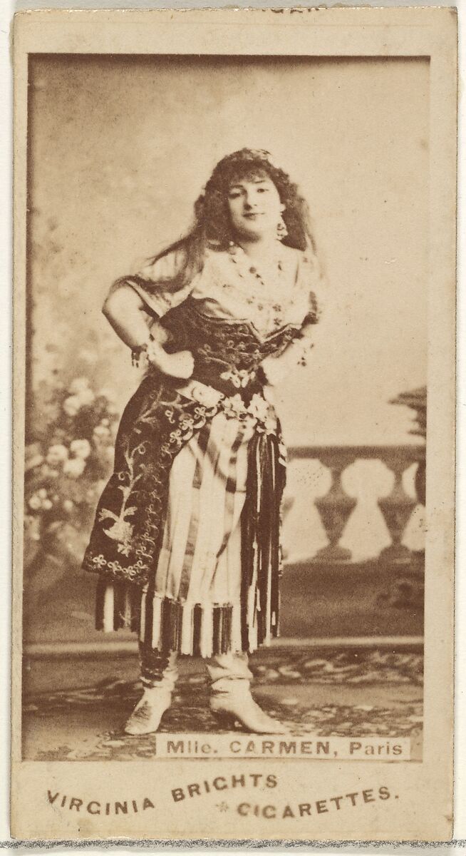 Mlle. Carmen, Paris, from the Actors and Actresses series (N45, Type 1) for Virginia Brights Cigarettes, Issued by Allen &amp; Ginter (American, Richmond, Virginia), Albumen photograph 
