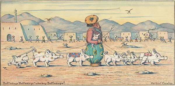 Bottledogs! Bottledogs! Who buy Bottledogs?, Herbert E. Crowley (British, Eltham, Kent 1873–1937 Ascona, Switzerland), Watercolor and black ink 
