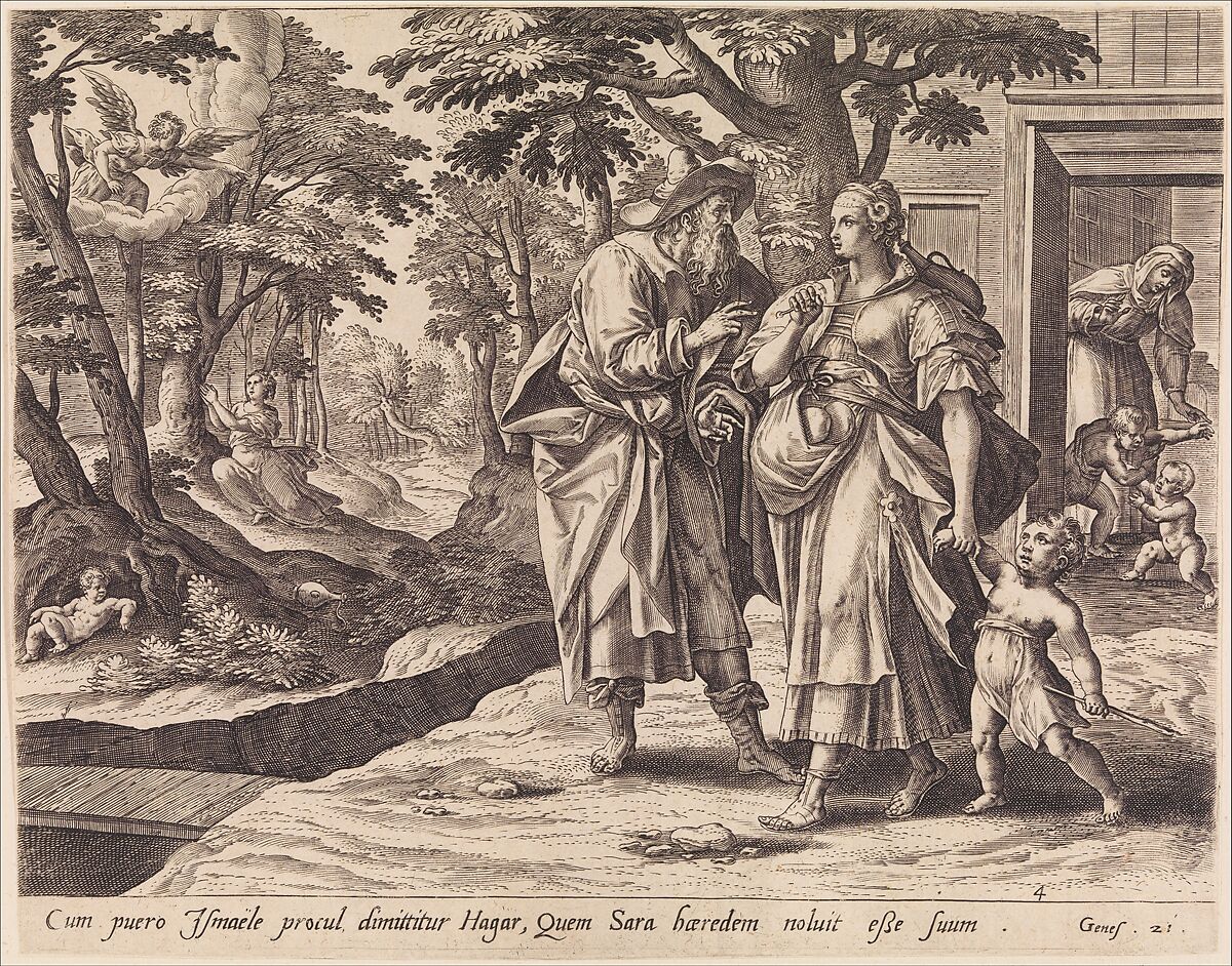 The Banishment of Hagar and Ishmael, from The Story of Abraham, Adriaen Collaert (Netherlandish, Antwerp ca. 1560–1618 Antwerp), Engraving; first state of two 
