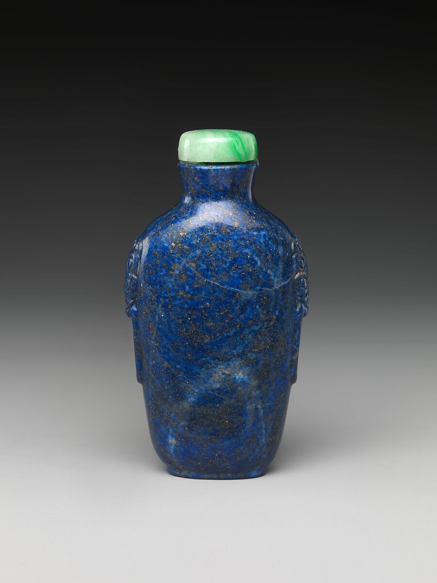 Snuff Bottle, Lapis lazuli with jadeite stopper, China 