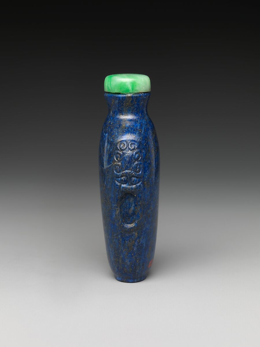 Snuff Bottle, Lapis lazuli with jadeite stopper, China