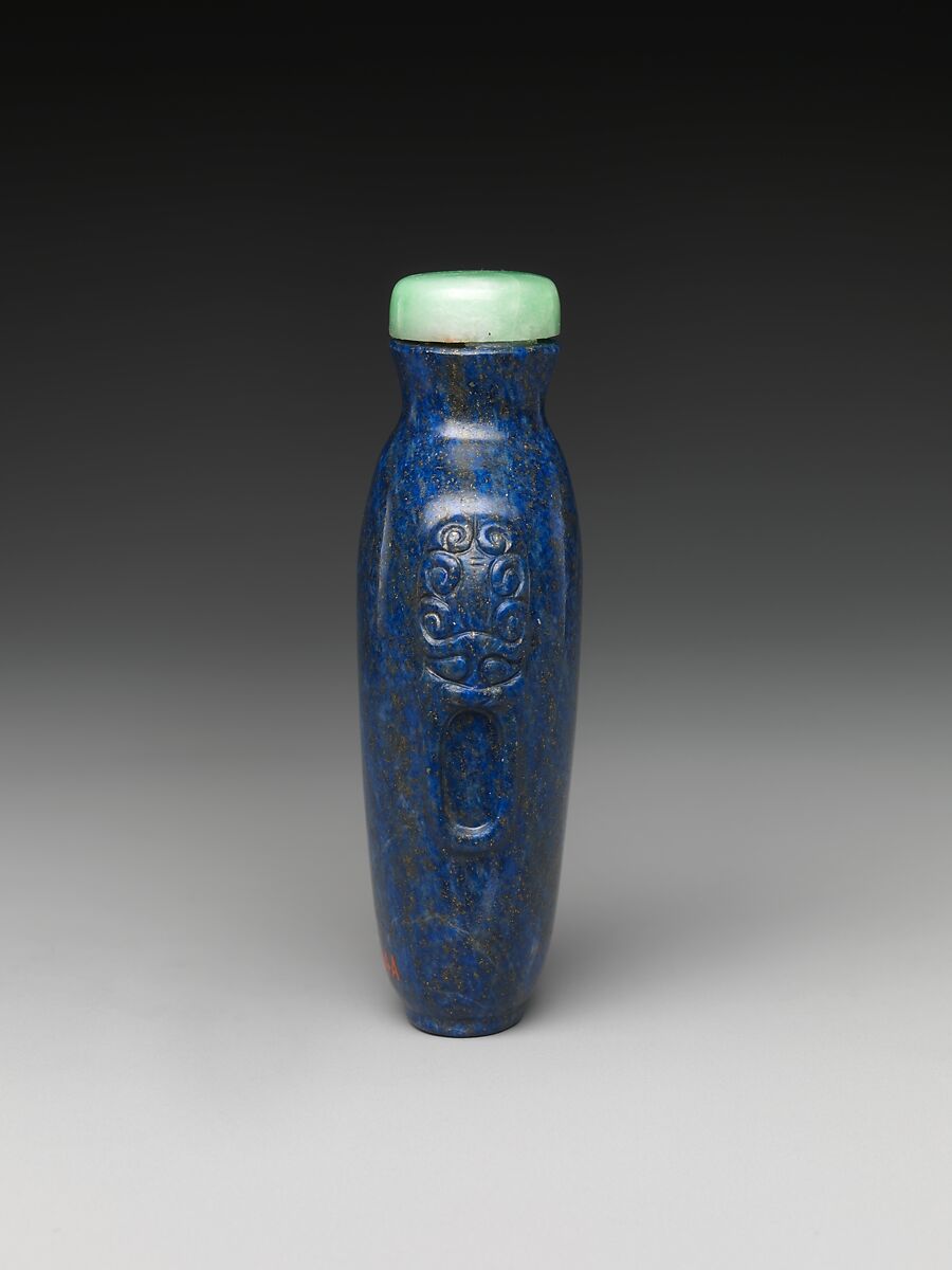 Snuff Bottle, Lapis lazuli with jadeite stopper, China