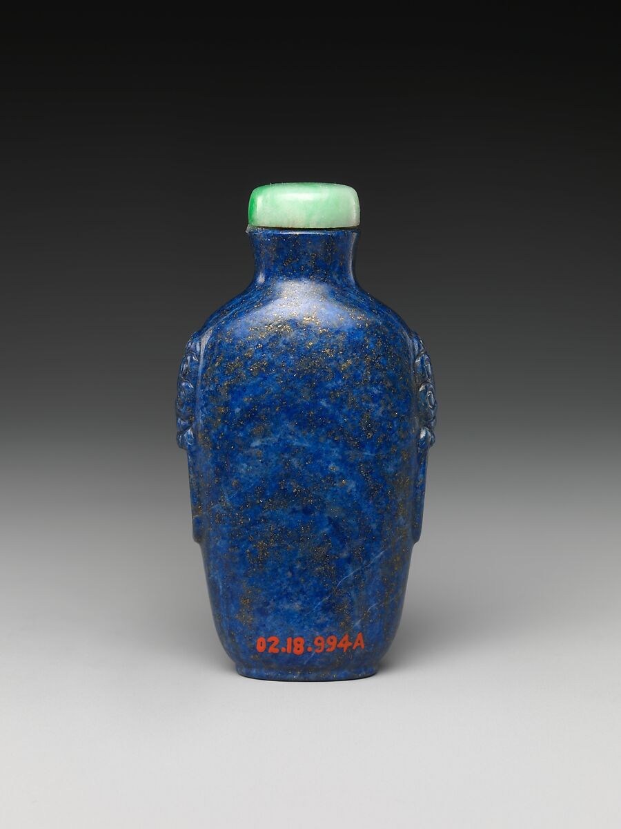 Snuff Bottle, Lapis lazuli with jadeite stopper, China