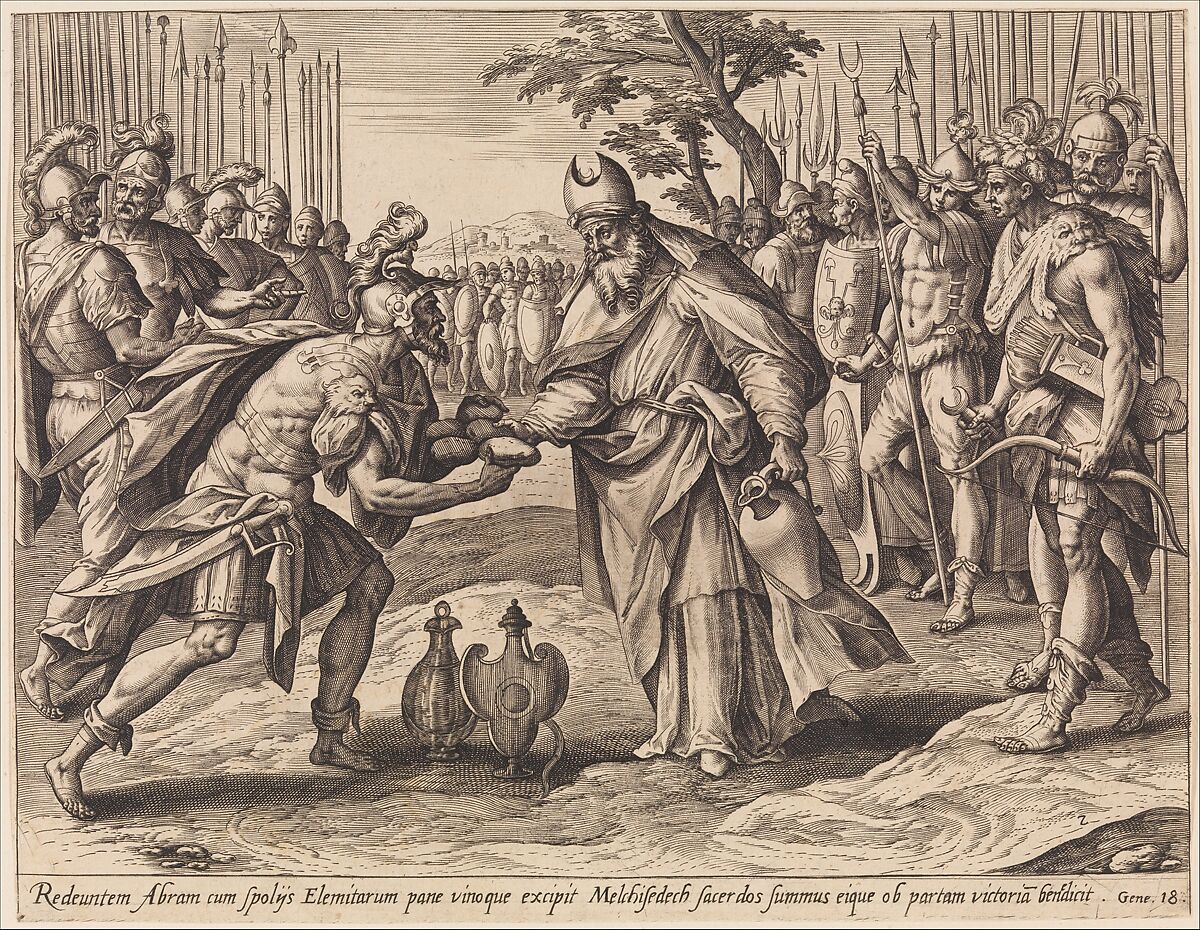 The Meeting of Abraham and Melchizedek, from The Story of Abraham, Adriaen Collaert (Netherlandish, Antwerp ca. 1560–1618 Antwerp), Engraving; first state of two 
