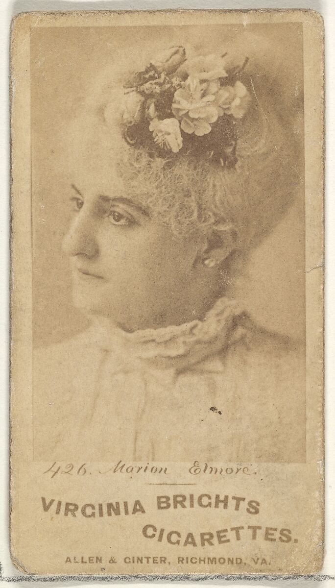 Card 426, Marion Elmore, from the Actors and Actresses series (N45, Type 1) for Virginia Brights Cigarettes, Issued by Allen &amp; Ginter (American, Richmond, Virginia), Albumen photograph 