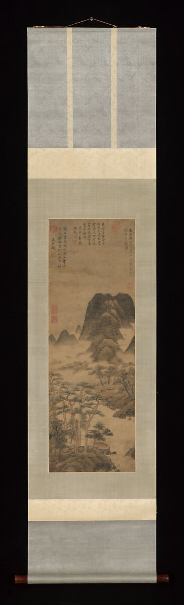 Spring Clouds at the Pine Studio, Zhang Yu (Chinese, 1333–1385), Hanging scroll; ink and color on paper, China