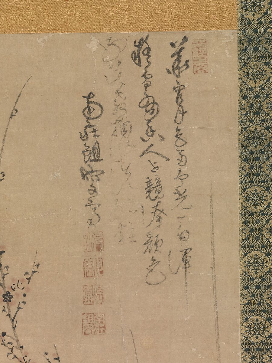 Wintry plum, Ni Jing (Chinese, active late 14th century?), Hanging scroll; ink and pale color on paper, China