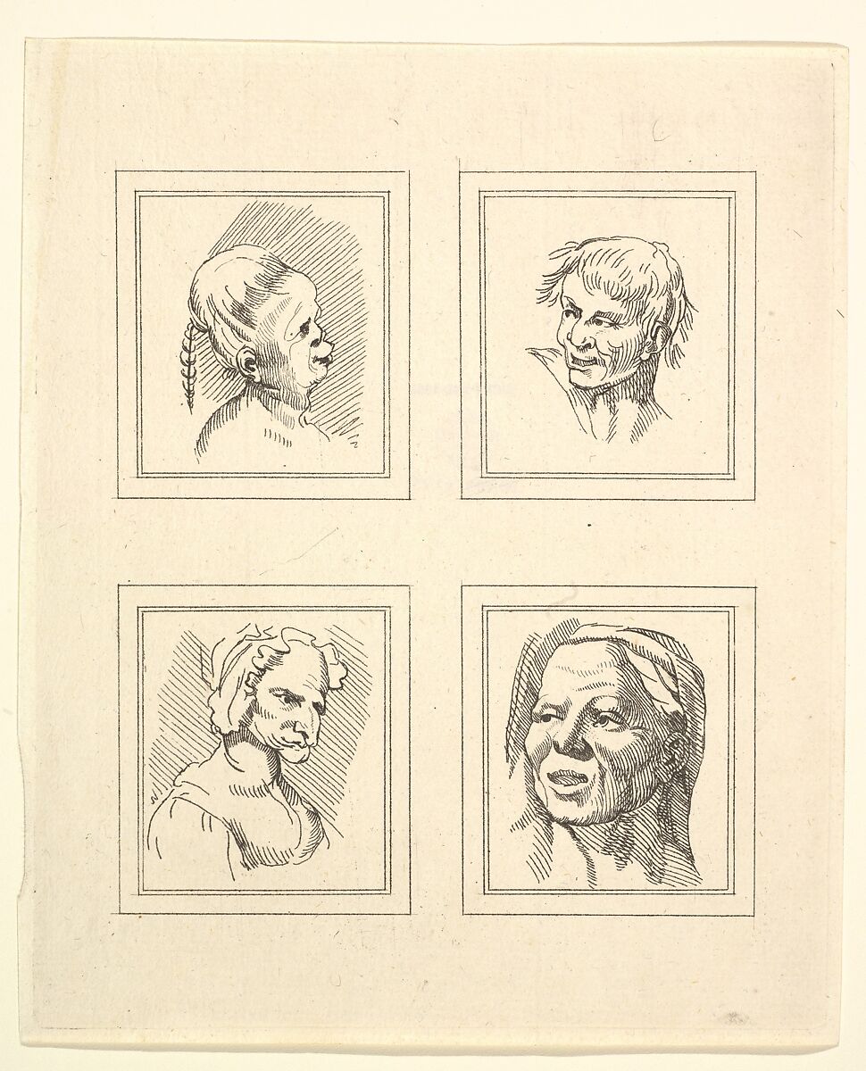 Four Heads (from Characaturas by Leonardo da Vinci, from Drawings by Wincelslaus Hollar, out of the Portland Museum), After Wenceslaus Hollar (Bohemian, Prague 1607–1677 London), Etching 