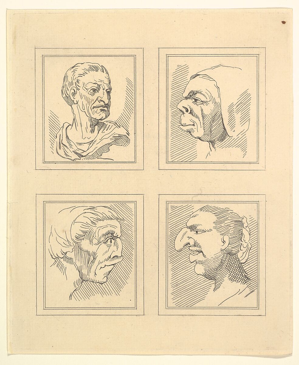 Four Heads (from Characaturas by Leonardo da Vinci, from Drawings by Wincelslaus Hollar, out of the Portland Museum), After Wenceslaus Hollar (Bohemian, Prague 1607–1677 London), Etching 