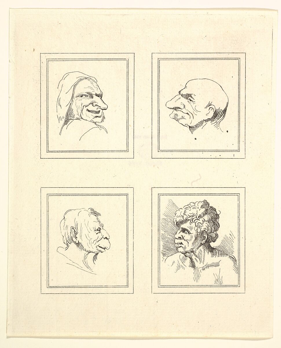 Four Heads (from Characaturas by Leonardo da Vinci, from Drawings by Wincelslaus Hollar, out of the Portland Museum), After Wenceslaus Hollar (Bohemian, Prague 1607–1677 London), Etching 