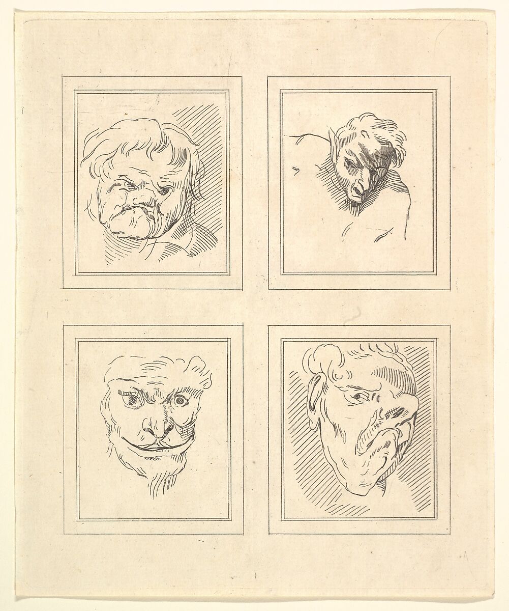 Four Heads (from Characaturas by Leonardo da Vinci, from Drawings by Wincelslaus Hollar, out of the Portland Museum), After Wenceslaus Hollar (Bohemian, Prague 1607–1677 London), Etching 