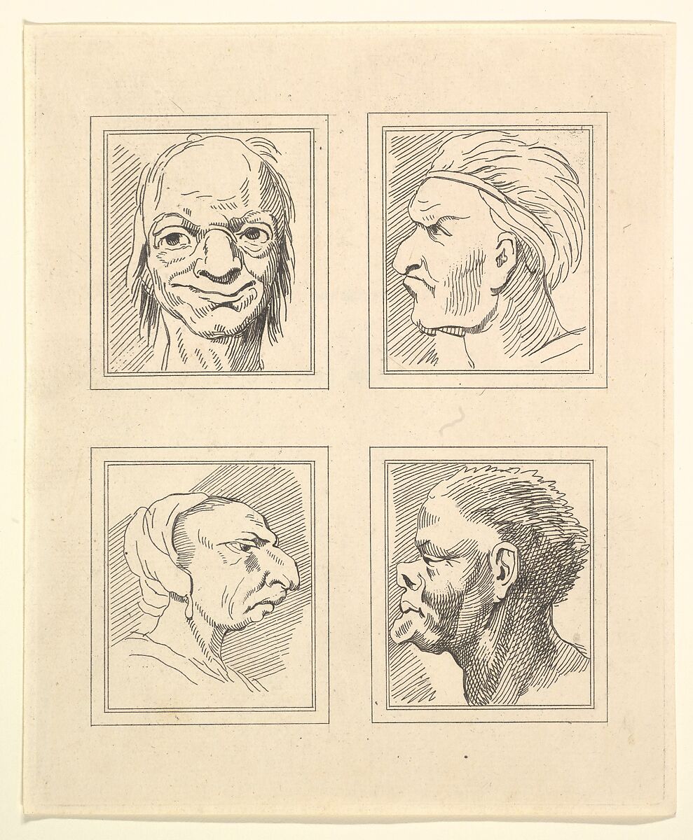 Four Heads (from Characaturas by Leonardo da Vinci, from Drawings by Wincelslaus Hollar, out of the Portland Museum), After Wenceslaus Hollar (Bohemian, Prague 1607–1677 London), Etching 