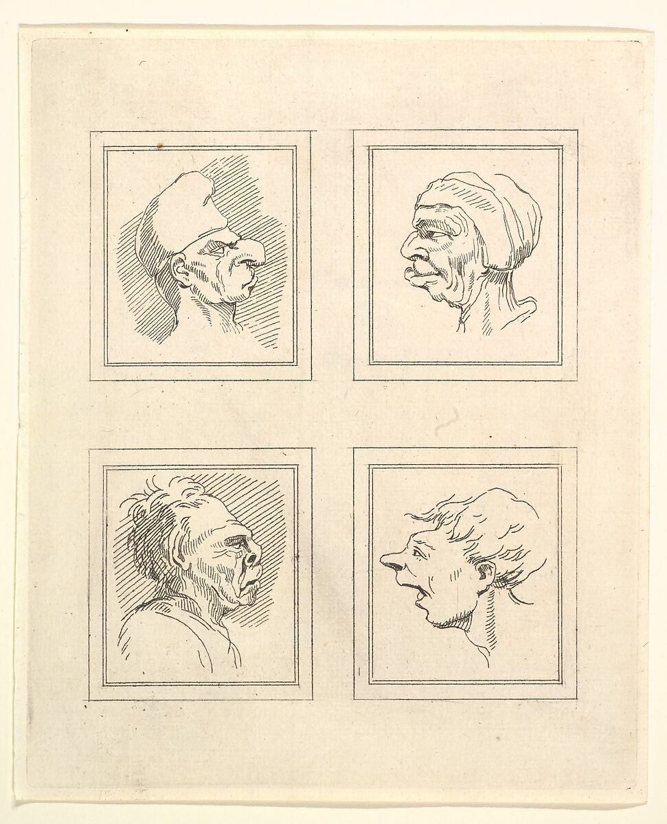 Four Heads (from Characaturas by Leonardo da Vinci, from Drawings by Wenceslaus Hollar, out of the Portland Museum), After Wenceslaus Hollar (Bohemian, Prague 1607–1677 London), Etching 