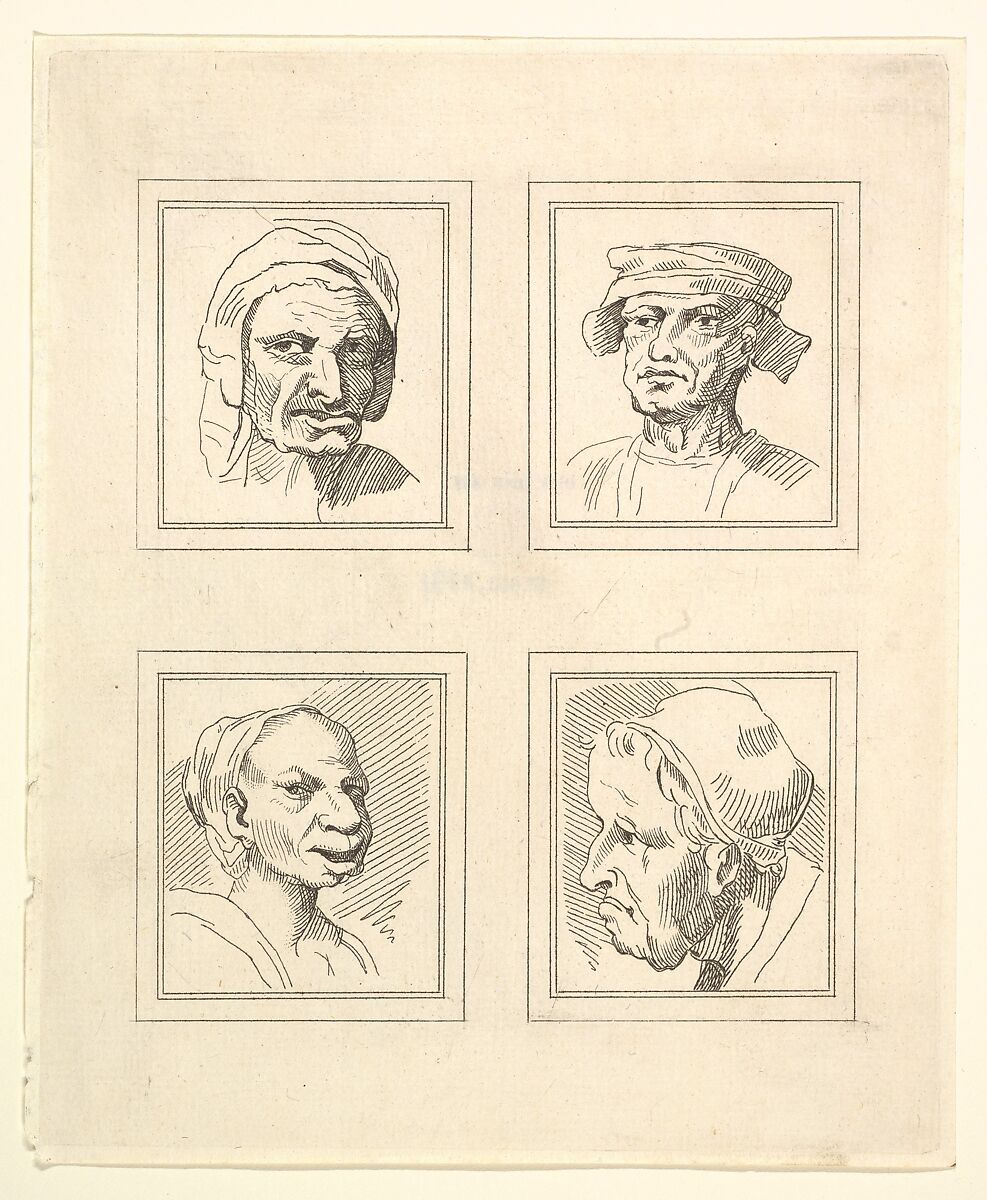 Four Heads (from Characaturas by Leonardo da Vinci, from Drawings by Wincelslaus Hollar, out of the Portland Museum), After Wenceslaus Hollar (Bohemian, Prague 1607–1677 London), Etching 