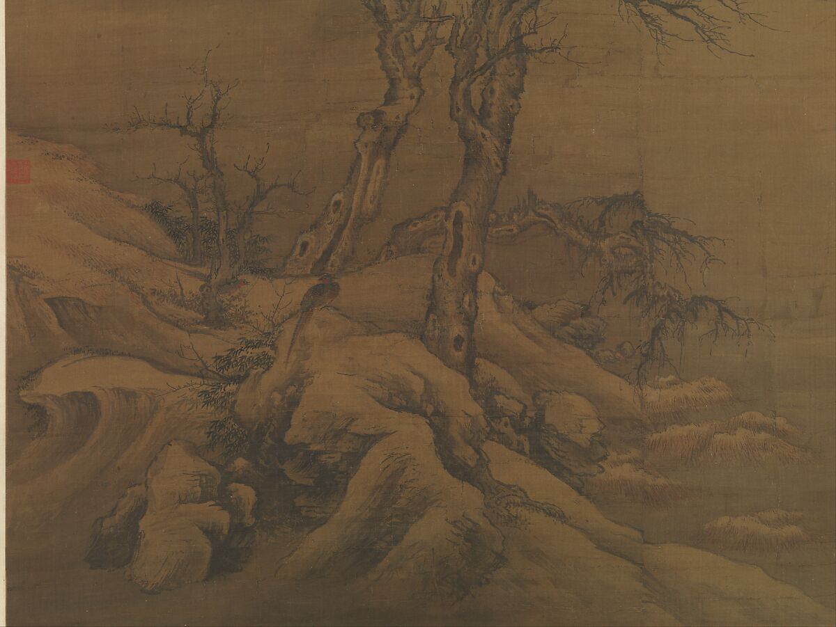 Crows in Old Trees, Luo Zhichuan (Chinese, active ca. 1300–30), Hanging scroll; ink and color on silk, China