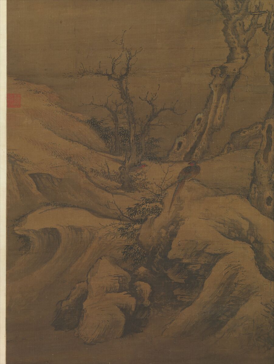 Crows in Old Trees, Luo Zhichuan (Chinese, active ca. 1300–30), Hanging scroll; ink and color on silk, China
