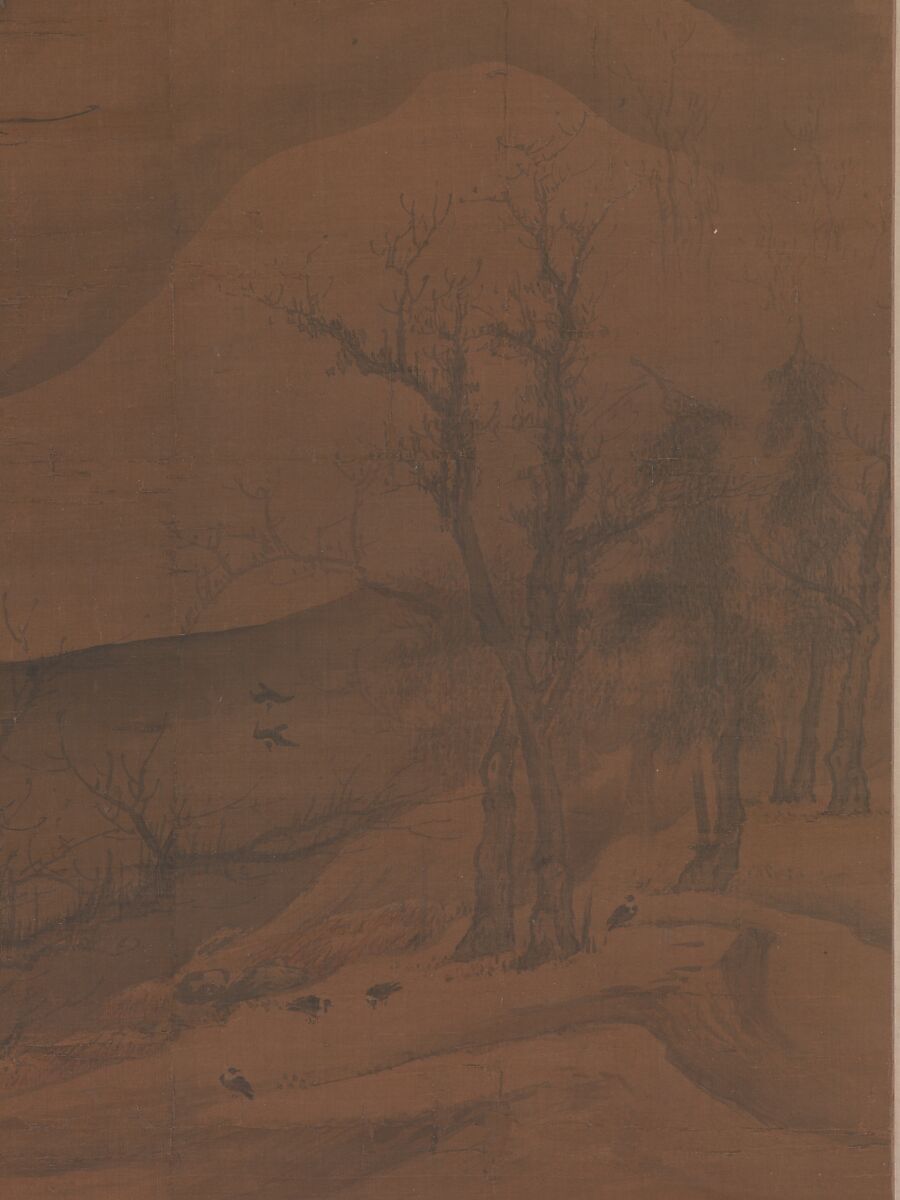 Crows in Old Trees, Luo Zhichuan (Chinese, active ca. 1300–30), Hanging scroll; ink and color on silk, China
