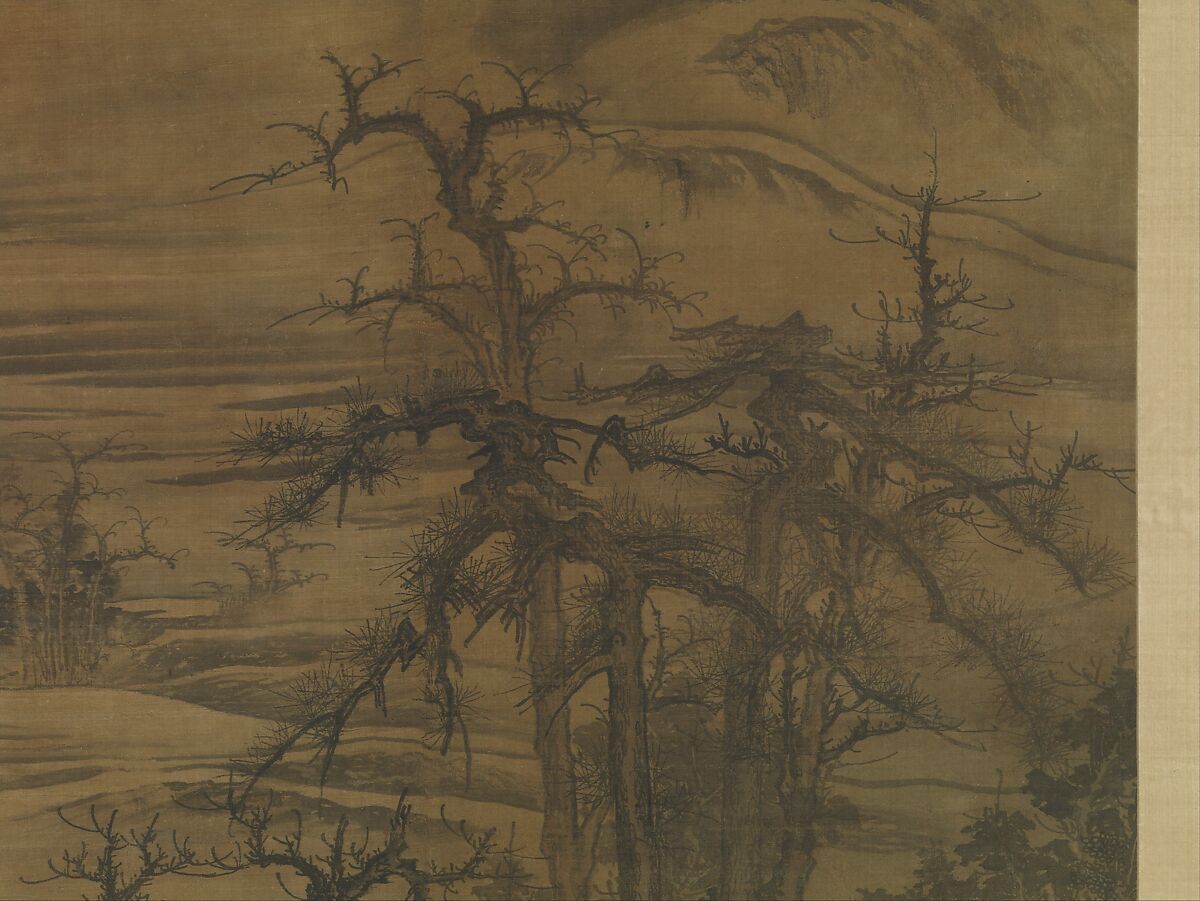 Landscape after a poem by Wang Wei, Tang Di (Chinese, ca. 1287–1355), Hanging scroll; ink and color on silk, China