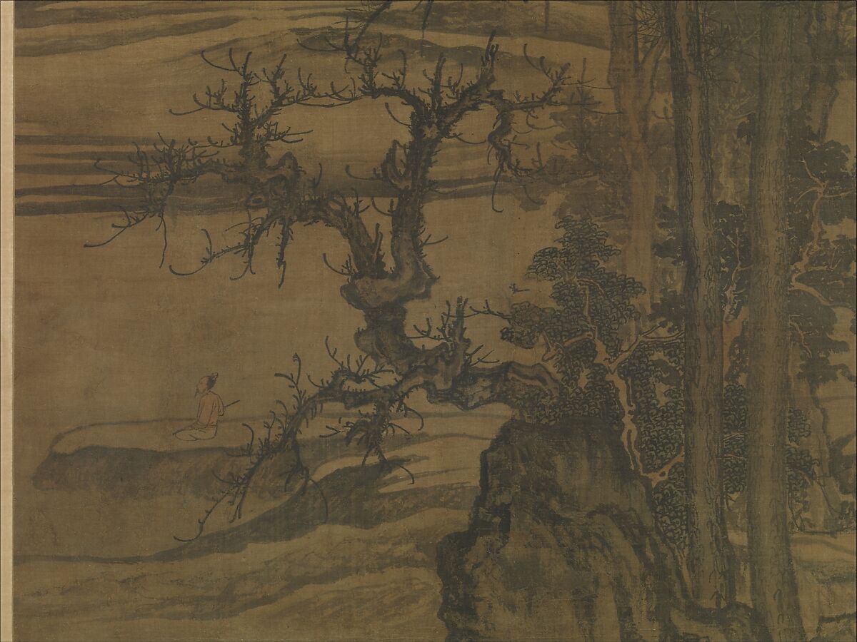 Landscape after a poem by Wang Wei, Tang Di (Chinese, ca. 1287–1355), Hanging scroll; ink and color on silk, China