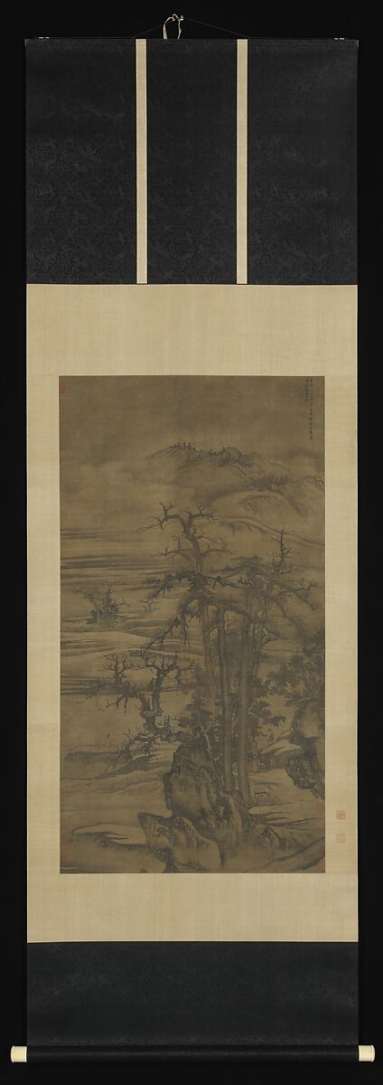 Landscape after a poem by Wang Wei, Tang Di (Chinese, ca. 1287–1355), Hanging scroll; ink and color on silk, China