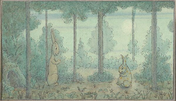 Two Rabbits in a Wood, possibly a "Wigglemuch" design, Herbert E. Crowley (British, Eltham, Kent 1873–1937 Ascona, Switzerland), Watercolor and black ink 