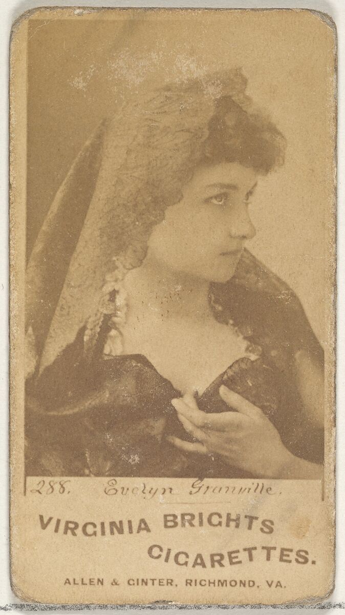 Card 288, Evelyn Granville, from the Actors and Actresses series (N45, Type 1) for Virginia Brights Cigarettes, Issued by Allen &amp; Ginter (American, Richmond, Virginia), Albumen photograph 