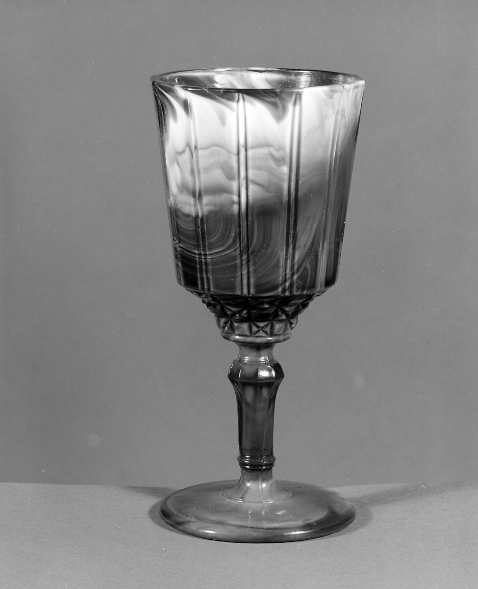 Goblet, Challinor, Taylor and Company (1866–1891), Pressed purple marble glass, American 