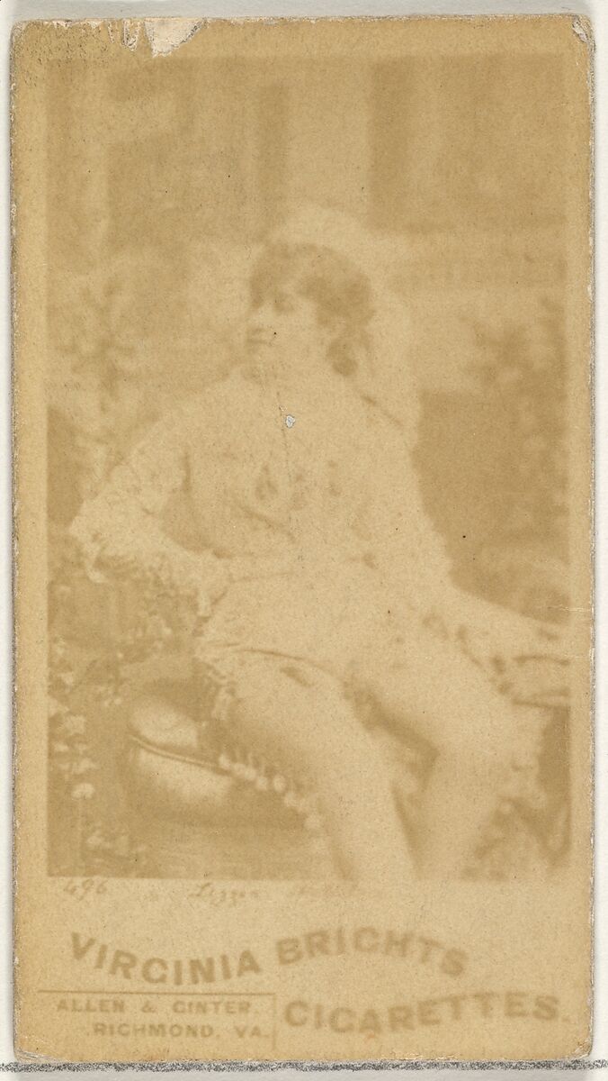 Card 496, from the Actors and Actresses series (N45, Type 1) for Virginia Brights Cigarettes, Issued by Allen &amp; Ginter (American, Richmond, Virginia), Albumen photograph 