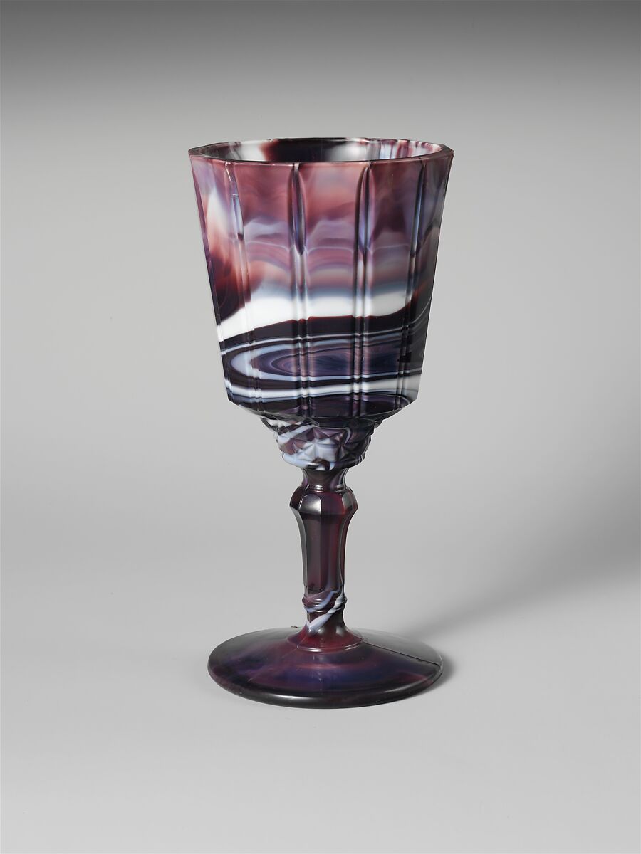 Goblet, Challinor, Taylor and Company (1866–1891), Pressed purple marble glass, American 