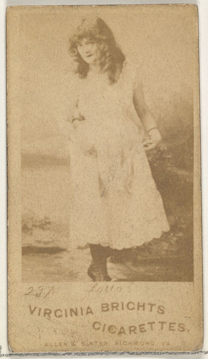 Card 297, Lotta, from the Actors and Actresses series (N45, Type 1) for Virginia Brights Cigarettes, Issued by Allen &amp; Ginter (American, Richmond, Virginia), Albumen photograph 