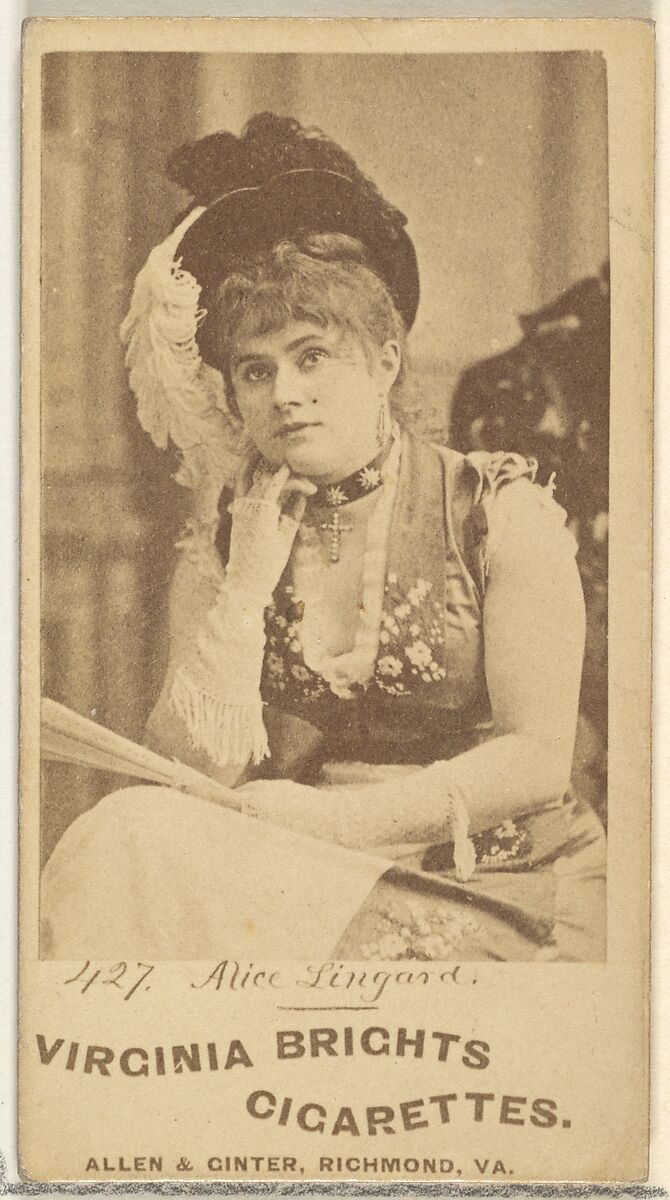 Card 427, Alice Lingard, from the Actors and Actresses series (N45, Type 1) for Virginia Brights Cigarettes, Issued by Allen &amp; Ginter (American, Richmond, Virginia), Albumen photograph 