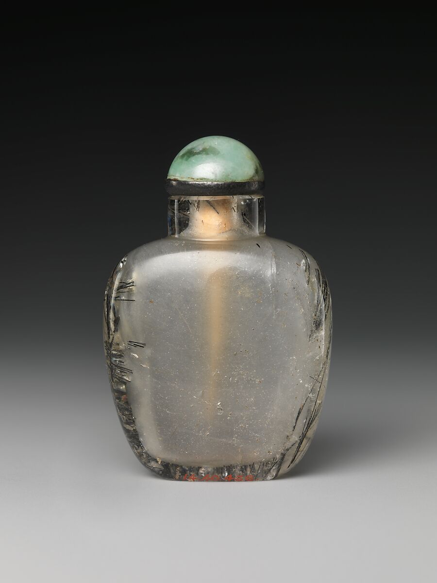 Snuff Bottle, Rock crystal with jadeite stopper, China