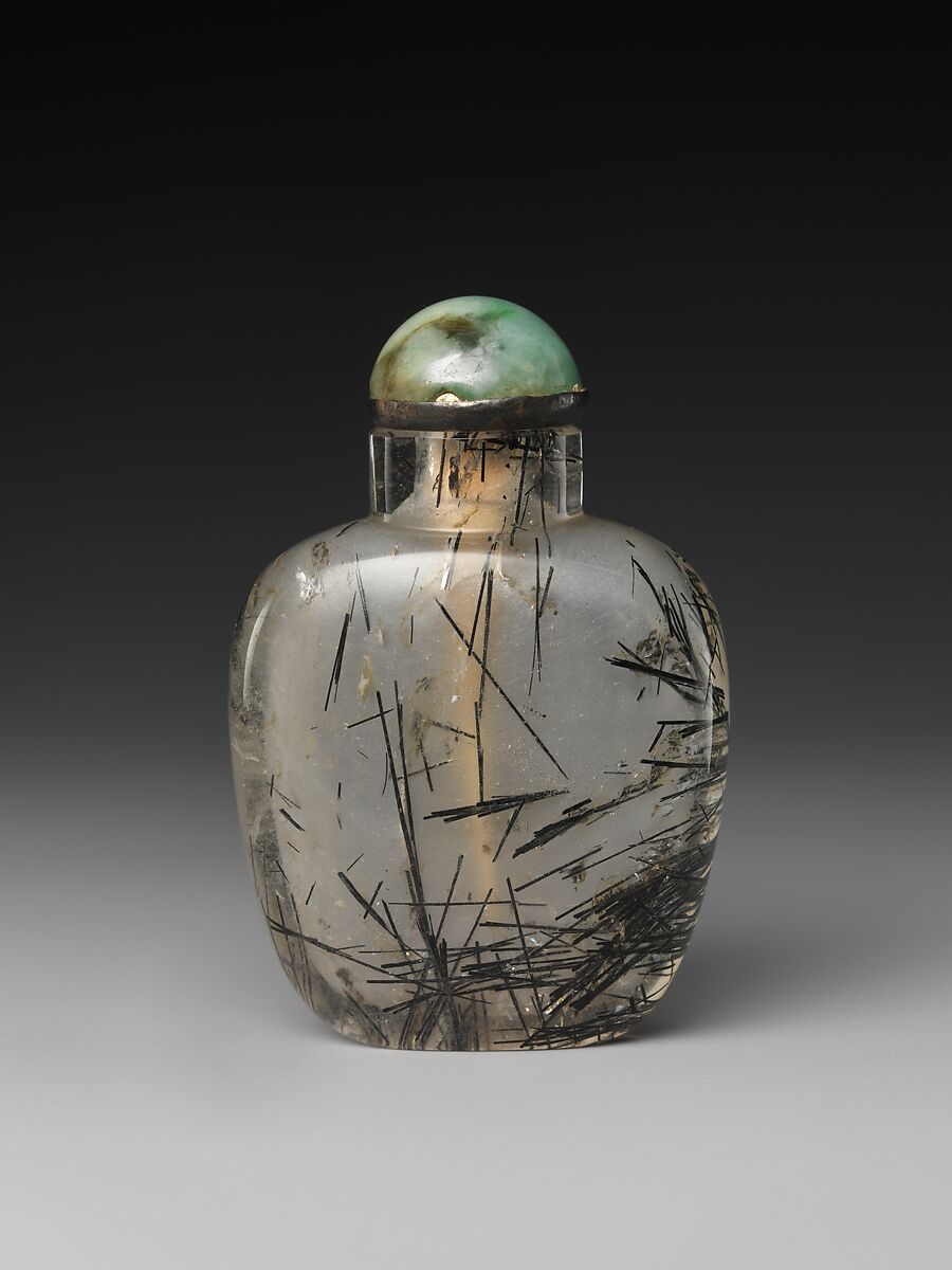 Snuff Bottle, Rock crystal with jadeite stopper, China 