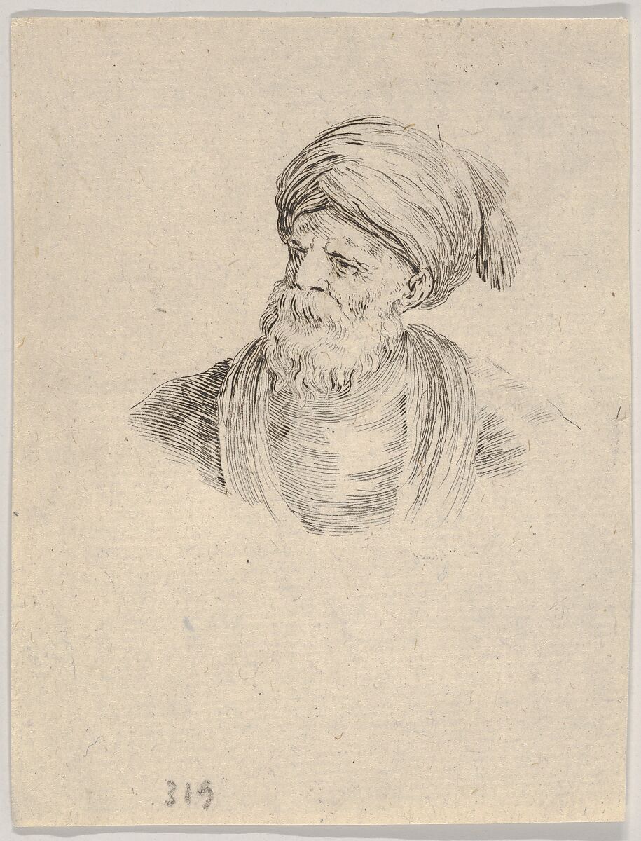 Plate 12: bust of an old Turkish man in a turban, looking towards the left, from 'Various heads and figures' (Diverses têtes et figures), Stefano della Bella (Italian, Florence 1610–1664 Florence), Etching 