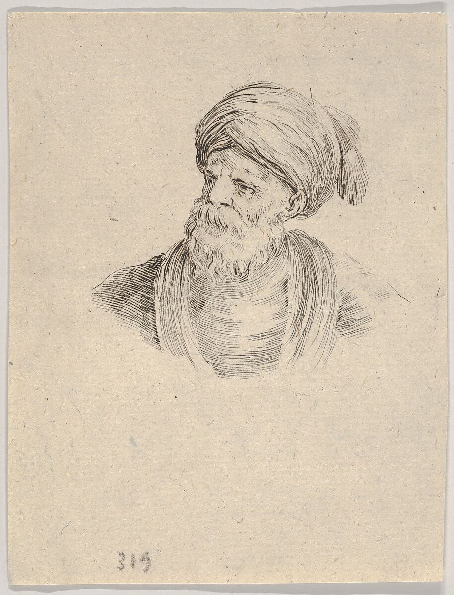 Plate 12: Bust of an old Turkish man in a turban, looking towards the left, from "Various heads and figures" (Diverses têtes et figures), Stefano della Bella (Italian, Florence 1610–1664 Florence), Etching 