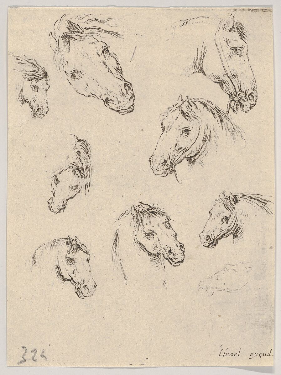 Plate 17: Nine studies of horse heads, from 'Various heads and figures' (Diverses têtes et figures), Stefano della Bella (Italian, Florence 1610–1664 Florence), Etching 